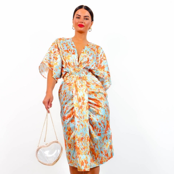 NWT Finders Keepers - Blue Orange Printed Midi - Picture 4 of 5